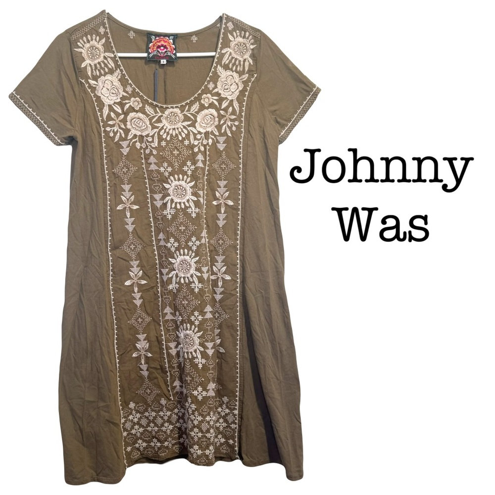 New Johnny Was Lane Short Sleeve Olive Tunic Dress Size Small